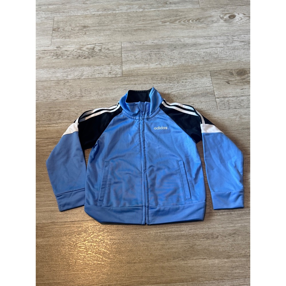 Adidas Toddler Boys Blue Black White 3-Stripe Full Zip Track Jacket 24M